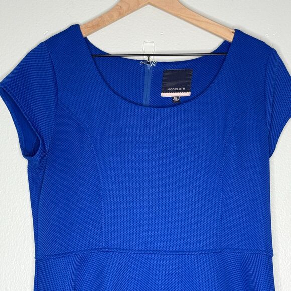 ModCloth Womens Sheath Dress XL Blue Textured Cutout Fit Flare Event Brunch 60s‎ - Picture 5 of 8